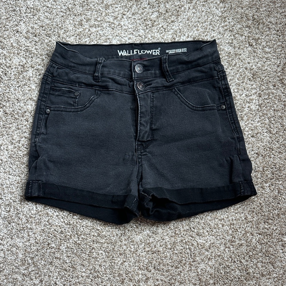 Wallflower Sassy High-Rise Black Denim Shorts